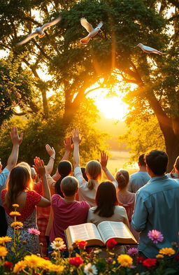 A serene and inspiring scene depicting the theme of gratitude and faithfulness to God