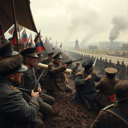 A historical depiction of World War I unfolding in an alternate universe where the Russian Revolution never occurred
