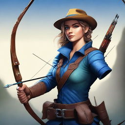 A digital art image of a ranger, poised and ready, with a bow and arrow in hand