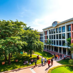 A stunning view of Truba College in Bhopal, showcasing its modern architecture surrounded by lush greenery