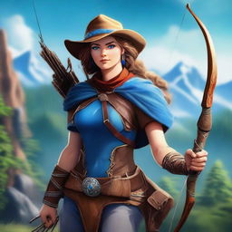 A digital art image of a ranger, poised and ready, with a bow and arrow in hand