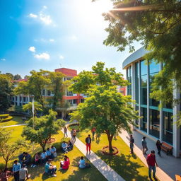 A stunning view of Truba College in Bhopal, showcasing its modern architecture surrounded by lush greenery