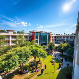 A stunning view of Truba College in Bhopal, showcasing its modern architecture surrounded by lush greenery