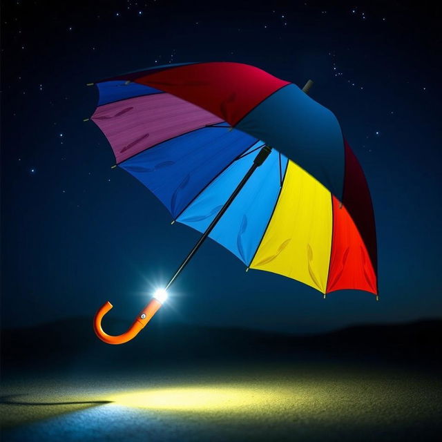 A unique and creative umbrella that incorporates a flashlight integrated into its handle