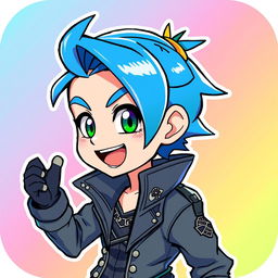 A vibrant and stylish anime icon featuring a charismatic character with striking features