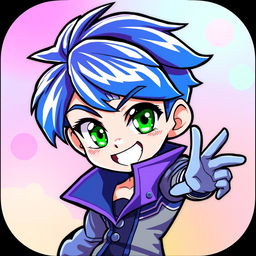 A vibrant and stylish anime icon featuring a charismatic character with striking features