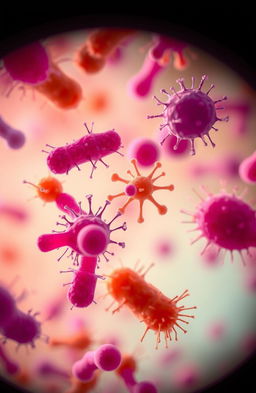 An artistic representation of a close-up view of bacterial cells under a microscope