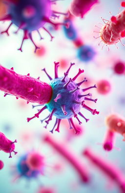 An artistic representation of a close-up view of bacterial cells under a microscope