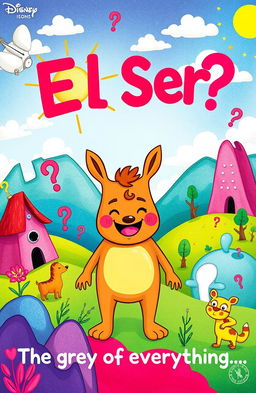 A colorful and engaging illustration for children depicting a whimsical world exploring the themes of existence and the nature of being