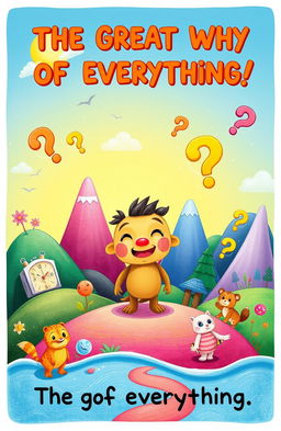 A colorful and engaging illustration for children depicting a whimsical world exploring the themes of existence and the nature of being
