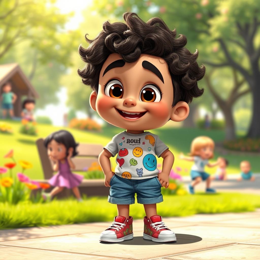 A detailed depiction of a fictional character named Aboud, characterized by a playful and charming personality