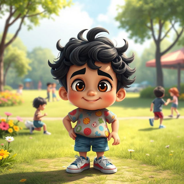 A detailed depiction of a fictional character named Aboud, characterized by a playful and charming personality