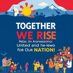 A vibrant and motivational poster emphasizing the theme of Patriotism in the Philippines, showcasing the concepts of 'Makabayan' (nationalism) and 'Bayanihan' (community spirit)
