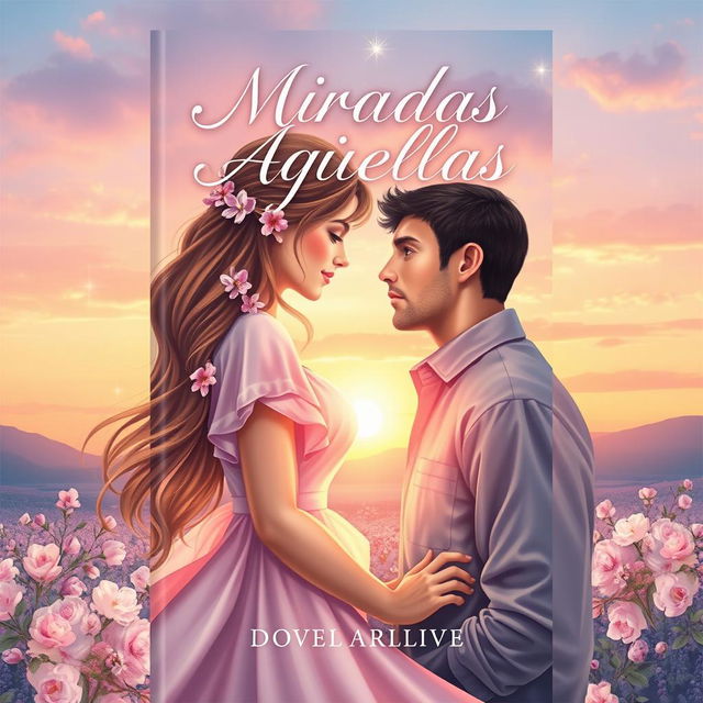 An enchanting book cover for a romance novel titled "Miradas Aquellas"