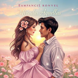 An enchanting book cover for a romance novel titled "Miradas Aquellas"