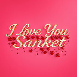 A luxurious and elegant 3D rendered artwork featuring the phrase 'I Love You Sanket' written in golden cursive