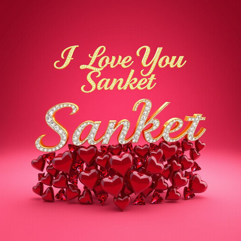A luxurious and elegant 3D rendered artwork featuring the phrase 'I Love You Sanket' written in golden cursive