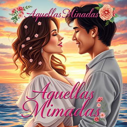 An enchanting book cover for a romance novel titled "Aquellas Miradas"