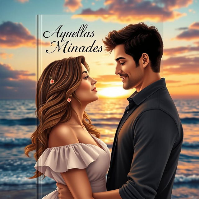 An enchanting book cover for a romance novel titled "Aquellas Miradas"