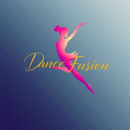 A vibrant and dynamic logo design for a dance studio, featuring a silhouette of a dancer in an elegant pose