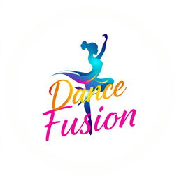 A vibrant and dynamic logo design for a dance studio, featuring a silhouette of a dancer in an elegant pose