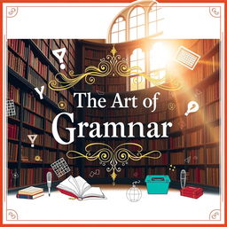A beautifully designed grammar book cover featuring ornate typography and vibrant colors