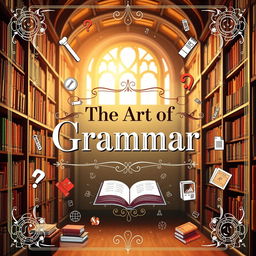 A beautifully designed grammar book cover featuring ornate typography and vibrant colors