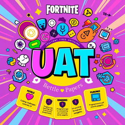 A vibrant and colorful battle pass inspired by Fortnite, themed around programming