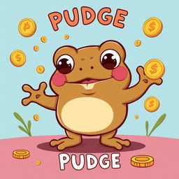 A playful and humorous illustration of a brown Pepe the Frog character, affectionately named 'PUDGE'