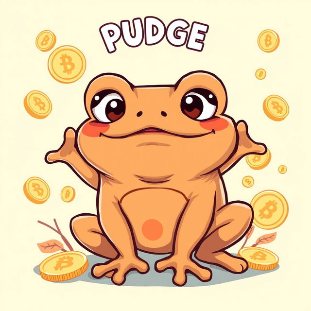 A playful and humorous illustration of a brown Pepe the Frog character, affectionately named 'PUDGE'