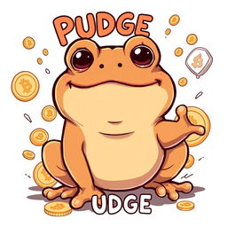 A playful and humorous illustration of a brown Pepe the Frog character, affectionately named 'PUDGE'