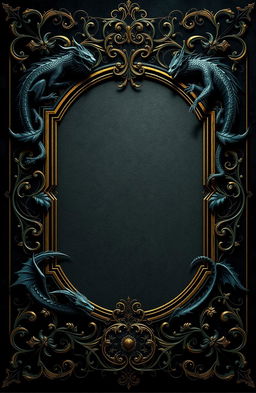 An ornate vintage fairytale frame designed for a dark fantasy novel, featuring intricate detailing and fantasy motifs