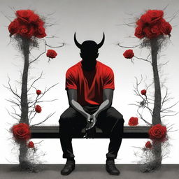 A high-quality digital art piece portraying a heartbroken black man sitting alone on a bench