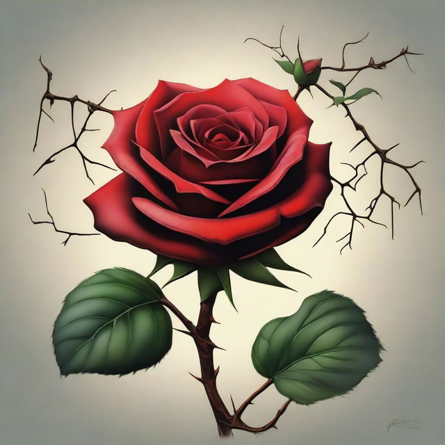 A high-resolution digital painting that metaphorically expresses heartbreak through the imagery of roses and thorns