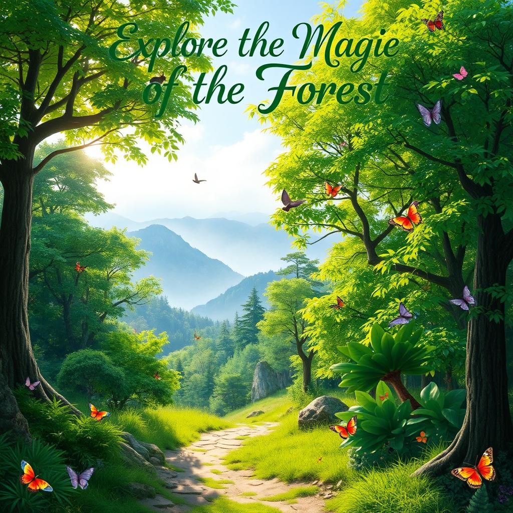 A visually captivating poster featuring a lush, enchanting forest