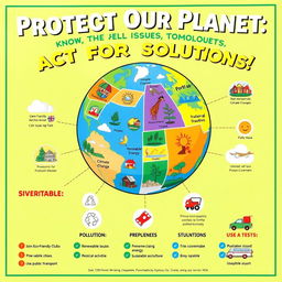 A colorful and engaging campaign poster focused on raising student awareness about current environmental issues and potential solutions