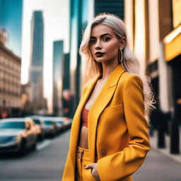 A high-quality digital photograph featuring a blonde Instagram model