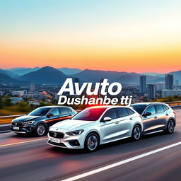 An eye-catching profile picture for a car advertisement featuring the name "Avto_Dushanbe_tj" prominently displayed