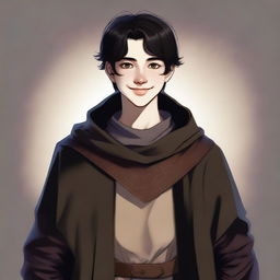 A high quality digital art image of a smiling teenage male with short black hair and dark eyes