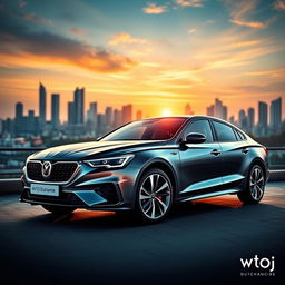 A striking profile picture for an auto advertisement, featuring a sleek and modern car exterior, prominently displayed with the name 'Avto_Dushanbe_tj' artistically integrated into the design