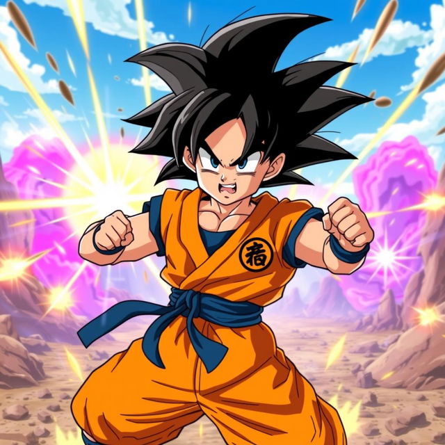 A dynamic and powerful fusion of Goku and Gohan, showcasing their iconic Saiyan features blended seamlessly