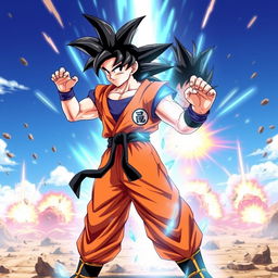 A dynamic and powerful fusion of Goku and Gohan, showcasing their iconic Saiyan features blended seamlessly