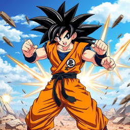 A dynamic and powerful fusion of Goku and Gohan, showcasing their iconic Saiyan features blended seamlessly