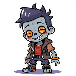 A cute zombie boy with smooth skin, wearing rigid clothing, depicted in a minimalistic 32 x 32 pixel style