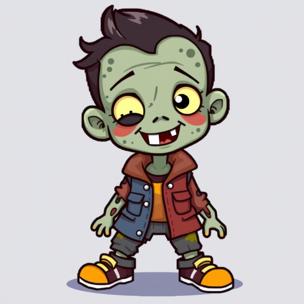 A cute zombie boy with smooth skin, wearing rigid clothing, depicted in a minimalistic 32 x 32 pixel style