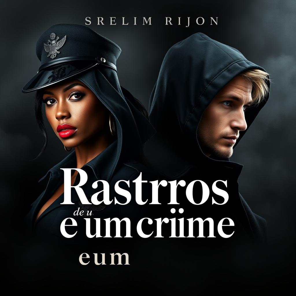 A book cover designed for a novel titled "Rastros de um crime"