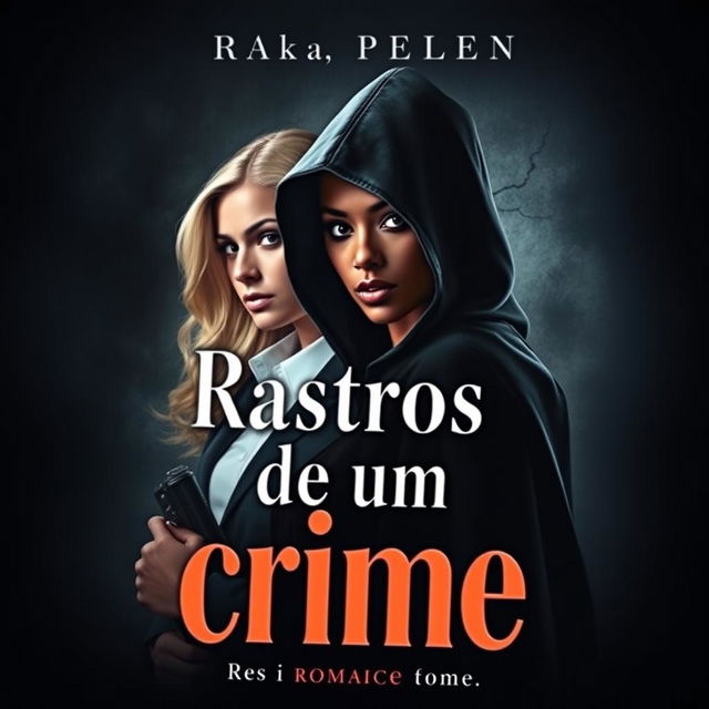 A captivating book cover for a novel titled "Rastros de um crime"