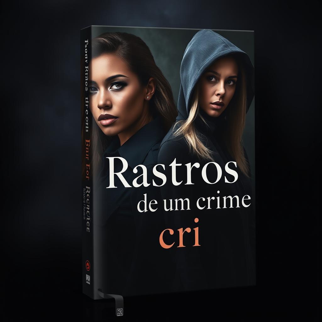 A captivating book cover for a novel titled "Rastros de um crime"