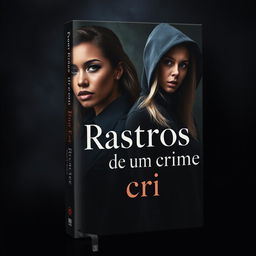 A captivating book cover for a novel titled "Rastros de um crime"