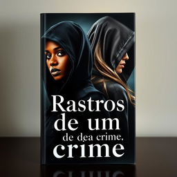 A captivating book cover for a novel titled "Rastros de um crime"